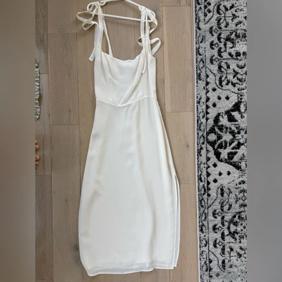Reformation Besse Dress Ivory 0 Tie Straps Midi Dress - Picture 2 of 6